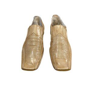 Mens Leather Shoes Size 12 Perforated Square Toe Dress Oxford Slip On Beige